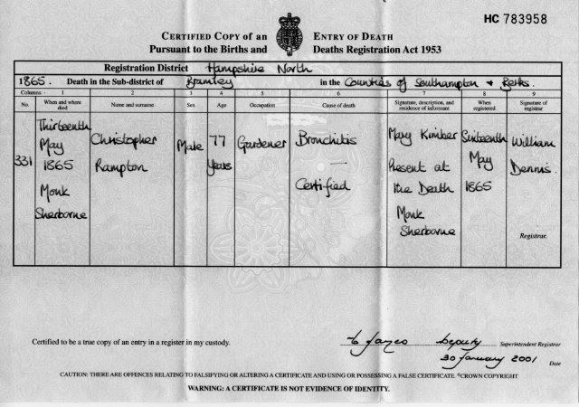 Christopher's Death Certificate